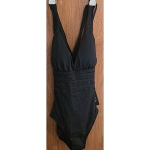 La Blanca Women's Tummy Control Island Goddess  Black One Piece Swimsuit Size 6